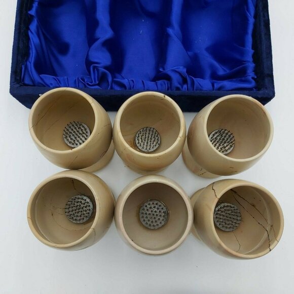 Carved Granite Stone Goblets in Velvet Case with Flower Frogs Table Decor Vases - Picture 4 of 5